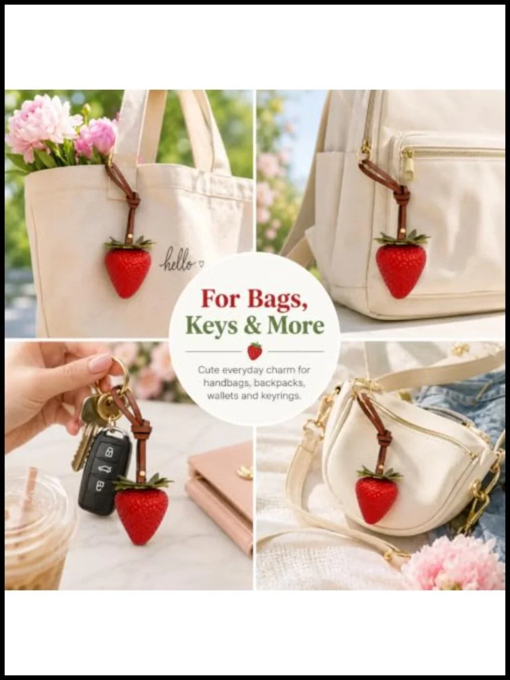 Strawberry Charm Purse Charm Keychain Women Metal Gift